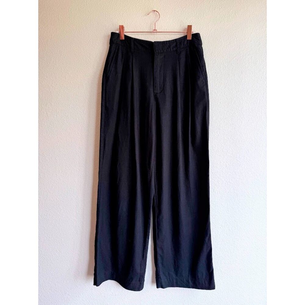 Gap Linen Blend High Rise Wide Leg Pleated Front Trousers in True Black size 4